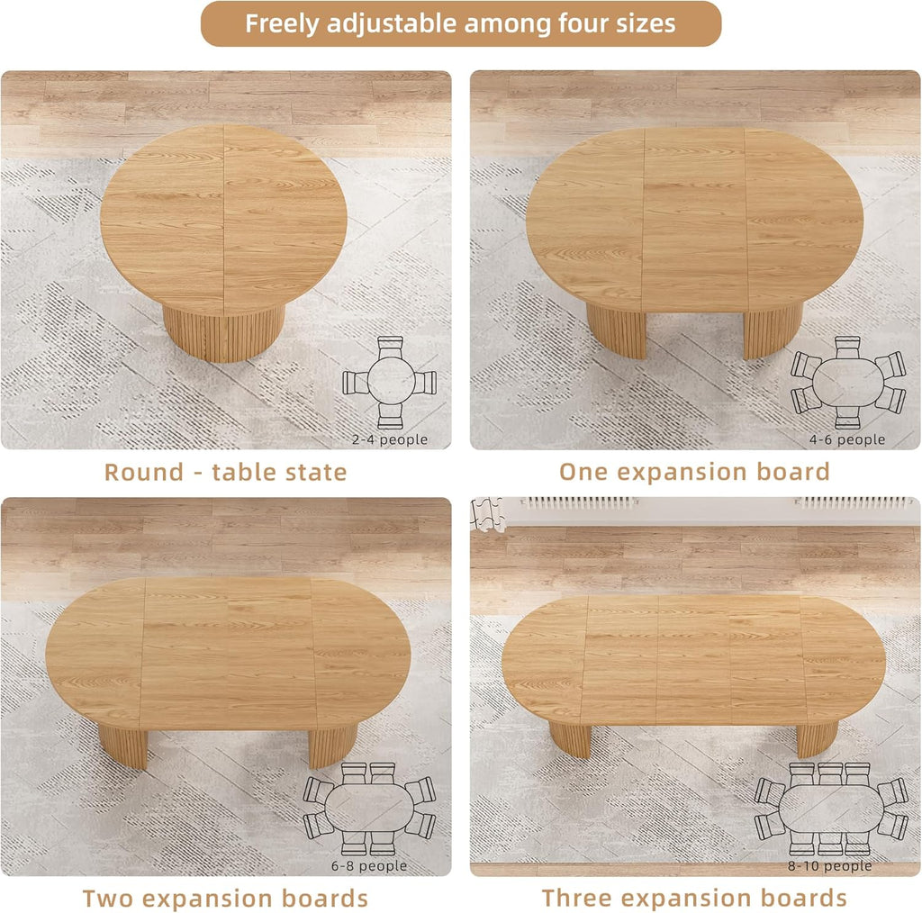 43-95 inch Long Round Extendable Dining Table for 4-10, Space Saving Oval Large Dinner Kitchen Table with 3 Leaf, 2