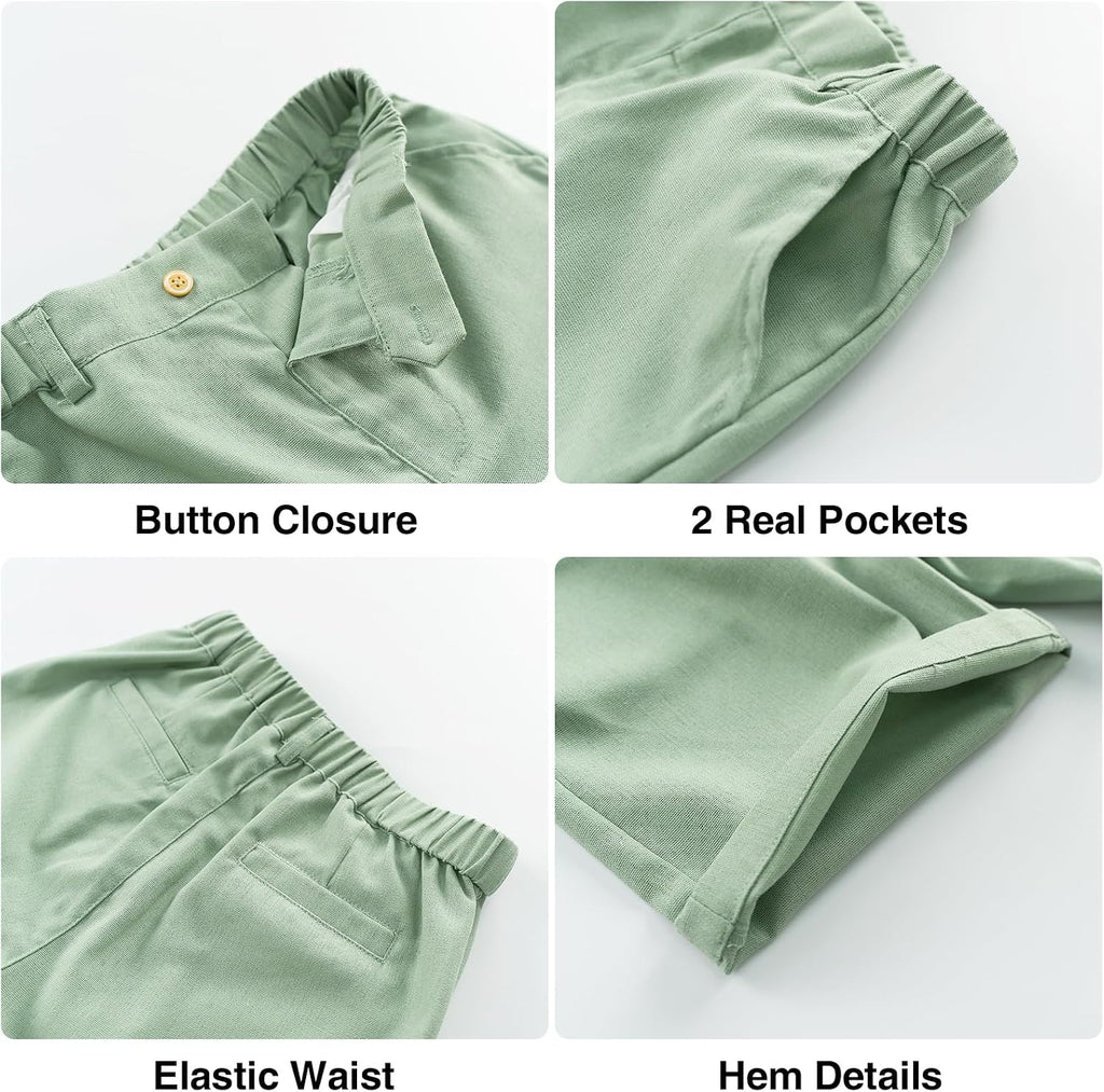 Boys Linen Suit 4 Piece Summer Gentleman Outfit Kids Shorts Set