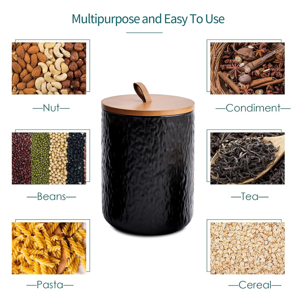 Black Stone Ceramic Canister with Bamboo Lid, 3-Piece Airtight Jars