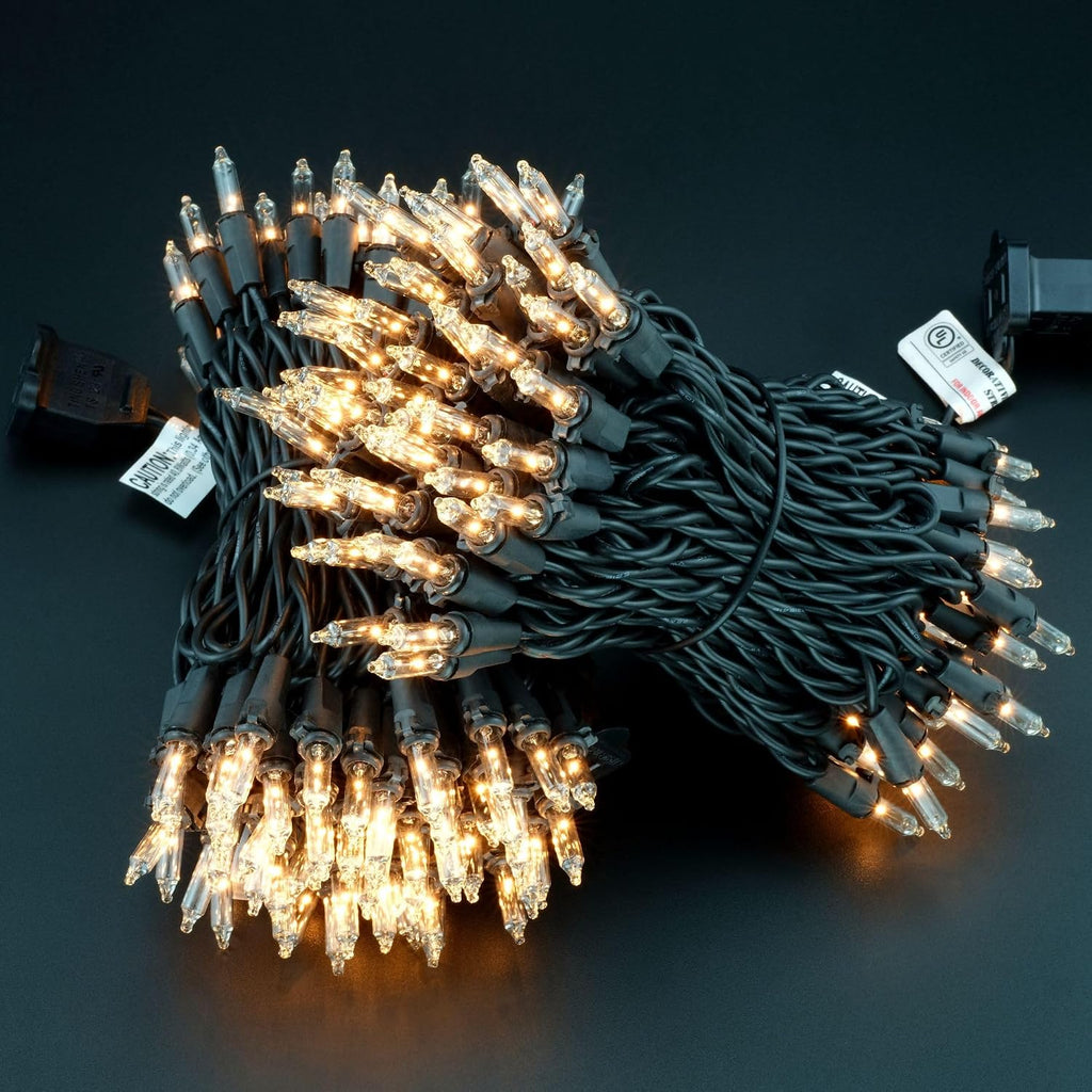 200 Clear Christmas Lights, 2-Set 33 ft 100 Mini Bulbs Black Wire