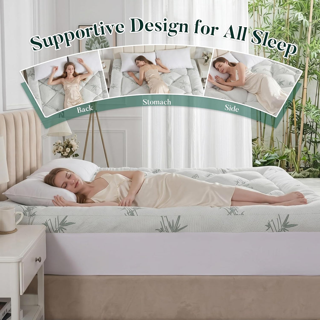 Full Size 3 inch Memory Foam Mattress Topper-Viscose Made from Bamboo Cooling Air Layer for Hot Sleepers,Thick Pillow