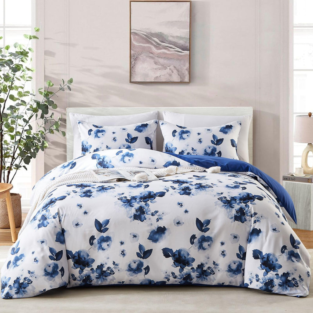 Duvet Cover Full Size Set Boho Floral Pattern Full Duvet Cover Set for Full Size Bed Vintage Soft Bedding Leaf Print