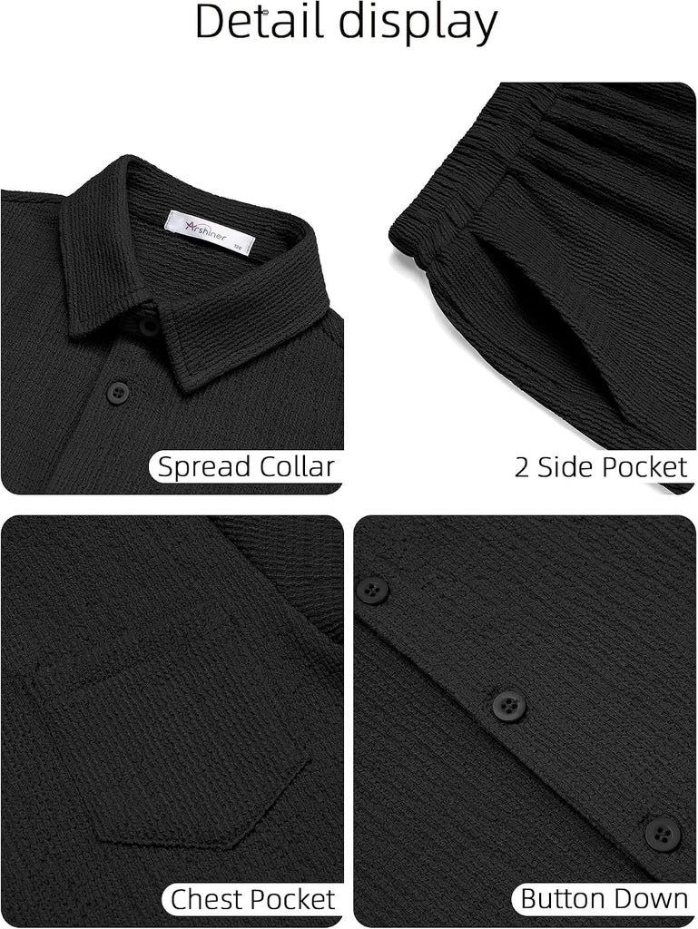 Boys 2 Pieces Summer Outfits Short Sleeve Button Down Shirts and Shorts Sets for Kids Vacation Beach Wear