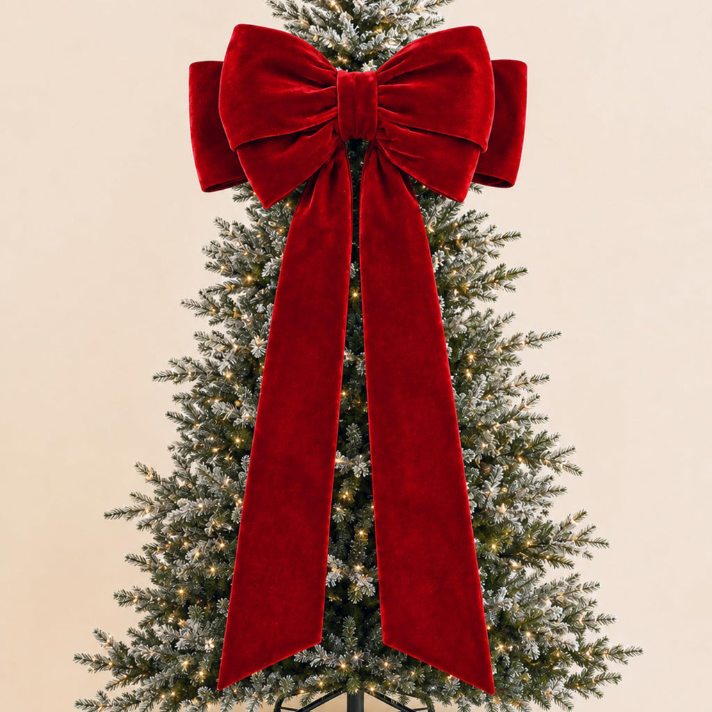 39 x 59 Inch Giant Velvet Christmas Tree Topper Bow, Red