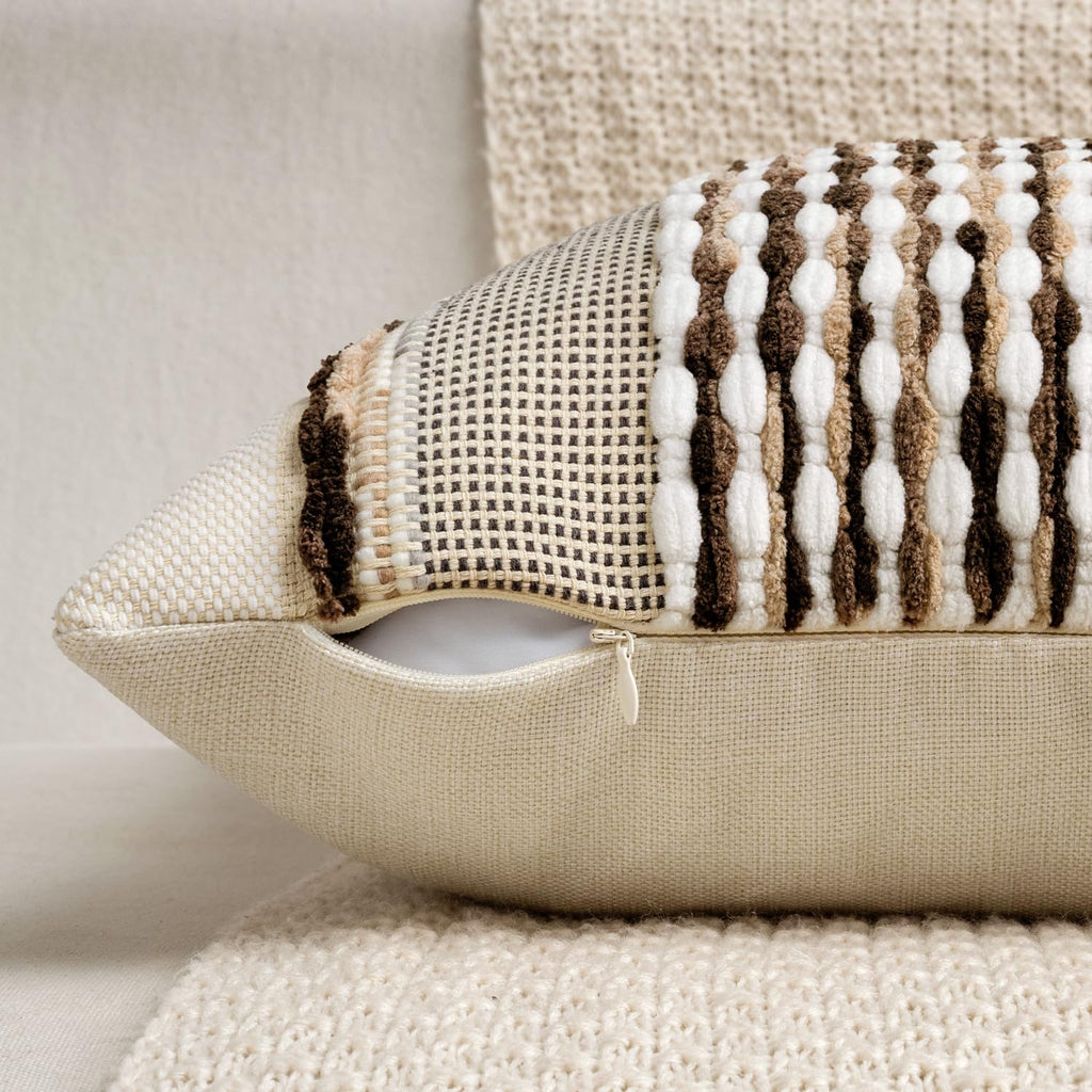 Boho Decorative Pillow Covers Dark Brown Stripe 20x20 Pack of 2