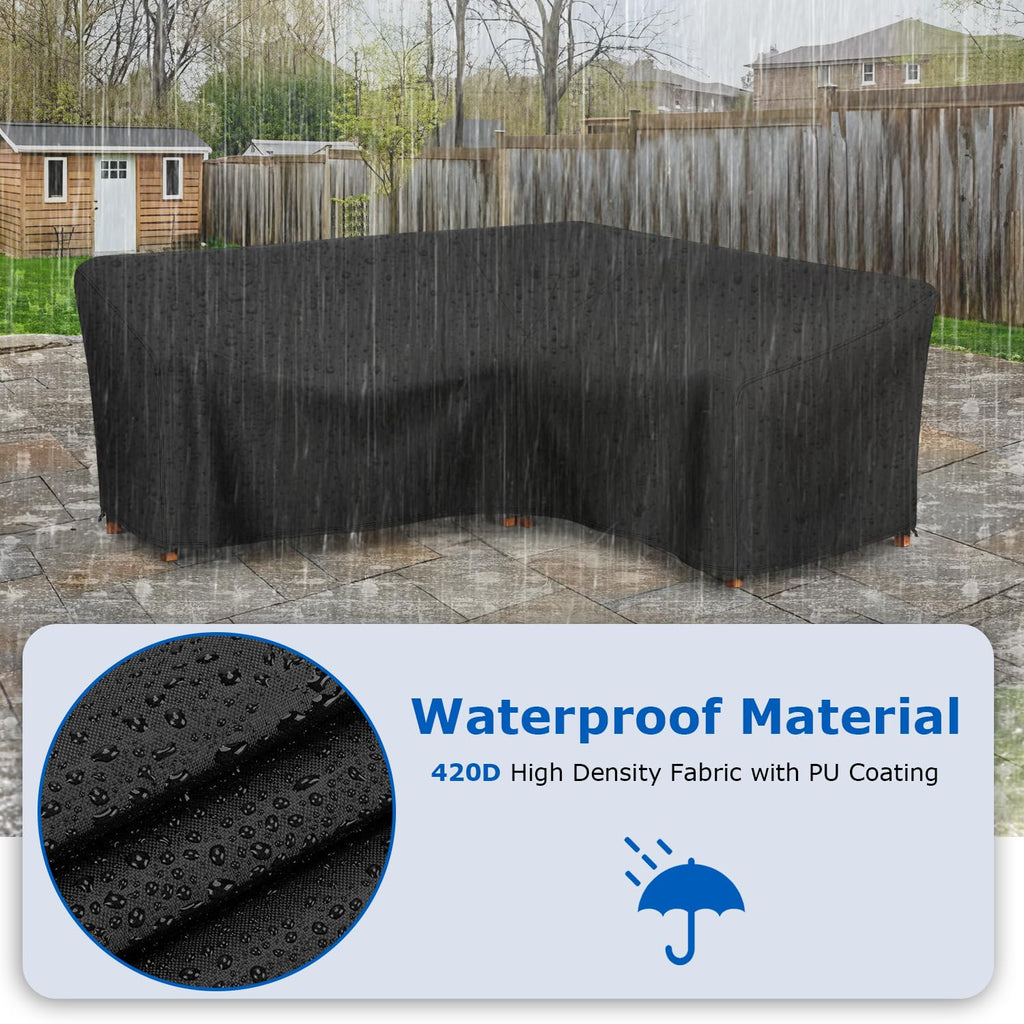 Outdoor Sectional Sofa Cover, 85"W Waterproof V-Shaped Couch Cover