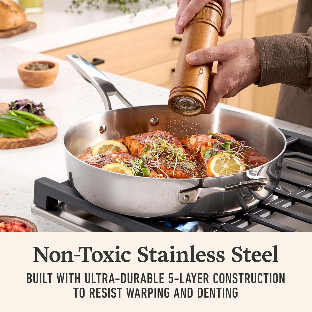 Premier Polished 5-Ply Stainless Steel Cookware Set w/Turbo Heat Tech 8 Piece Includes Frying Pans, Pots and Pans