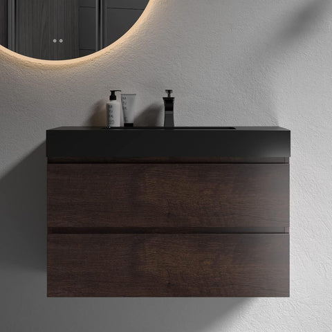 36 Inch Bathroom Vanity with Sink, Overflow, Large Storage, Wall Mounted, Floating, Modern, One-Piece Sink Basin