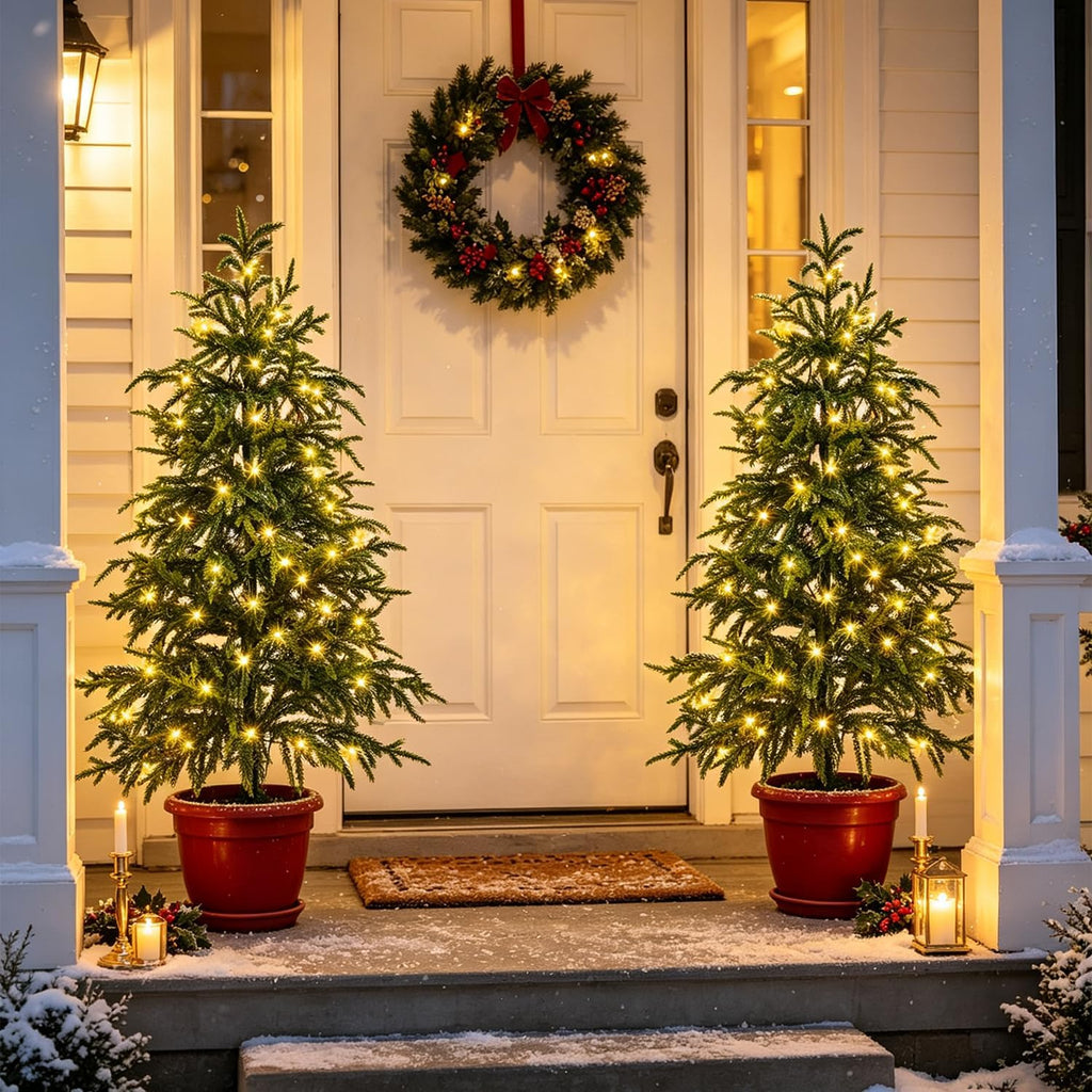 4FT Pre-Lit Artificial Christmas Tree 2 Pack, Norfolk Potted Tree