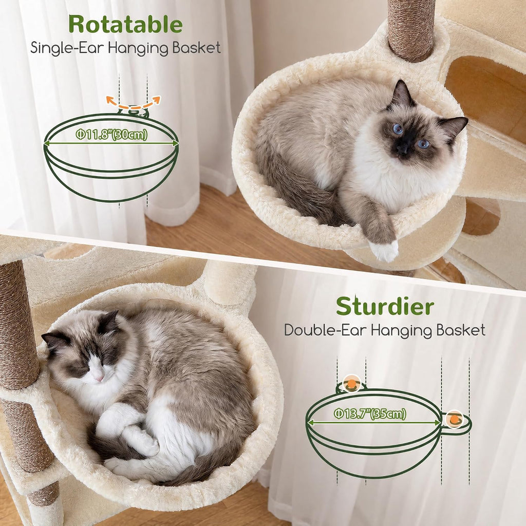 74in Tall Cat Tree for Indoor Cats Large Adult, Beige