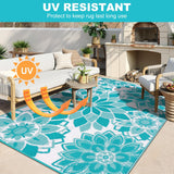 Outdoor Rug for Patio 9x12 ft Reversible Plastic Straw Patio Camping Rug, Floral Waterproof RV Mat f