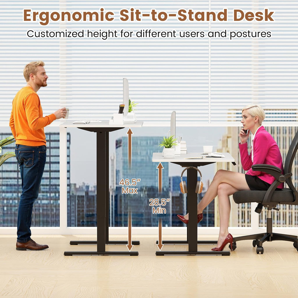 48" x 24" Electric Standing Desk, Ergonomic Height Adjustable Sit to Stand Desk with LED Display & 2 Memory Height