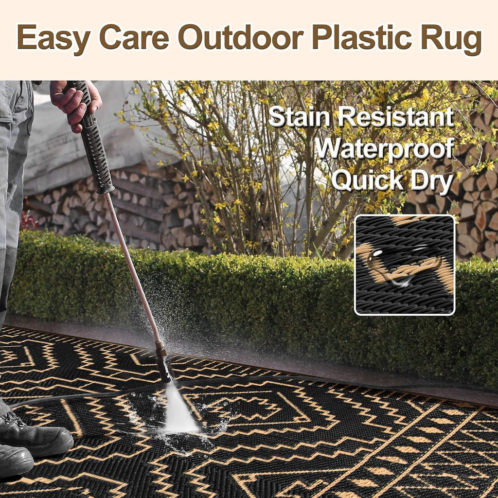 Outdoor Rug, Large Waterproof Reversible Outdoor Patio Area Rug, Indoor/Outdoor Plastic Straw Portable Camping