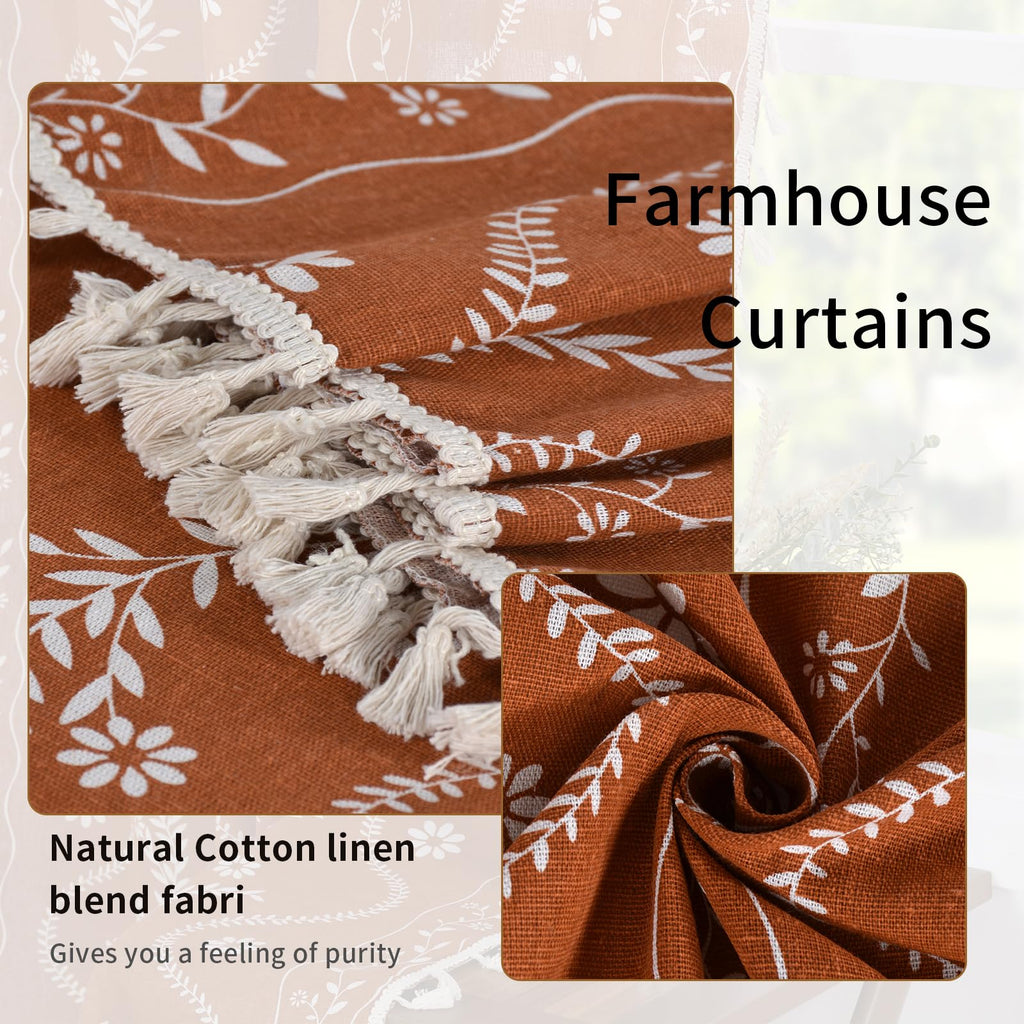 Burnt Orange 90 Inch Long Tassel Curtains 2 Panels