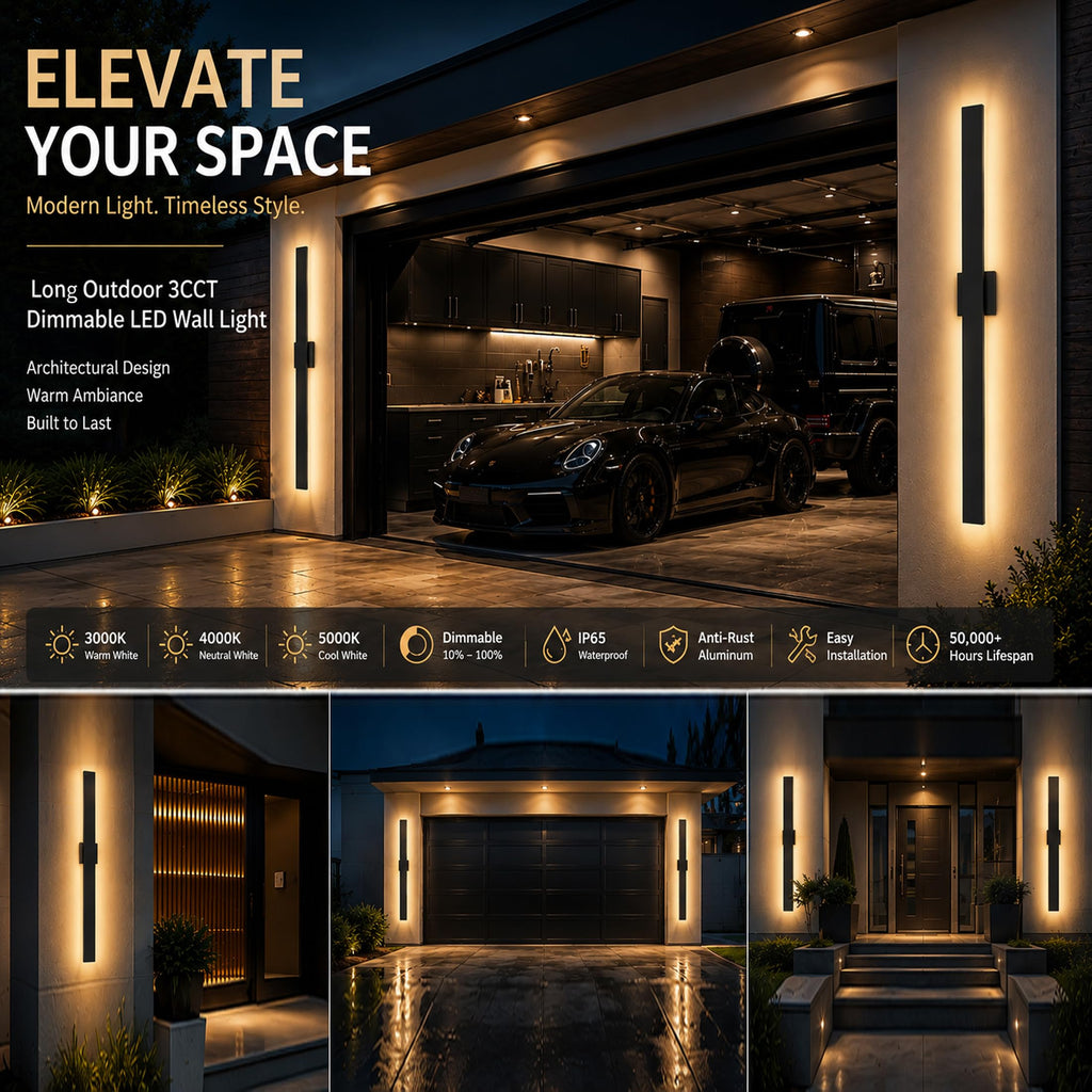 2Pack Modern Outdoor Wall Lights Dimmable, 39" Linear Led Exterior Wall Light, 3CCT, Aluminum& PC, IP65-Waterproof, Long