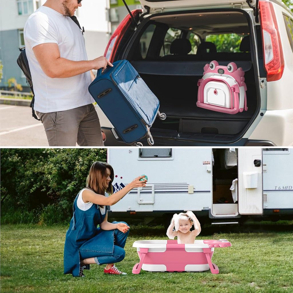 Collapsible Baby Bathtub for Newborns to Toddler with Real-time Temp Monitor & Floating Cushion,Portable Travel Tub