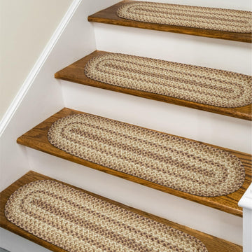 Cookie Dough Jute Braided Stair Treads, Oval 8x28 Set of 13
