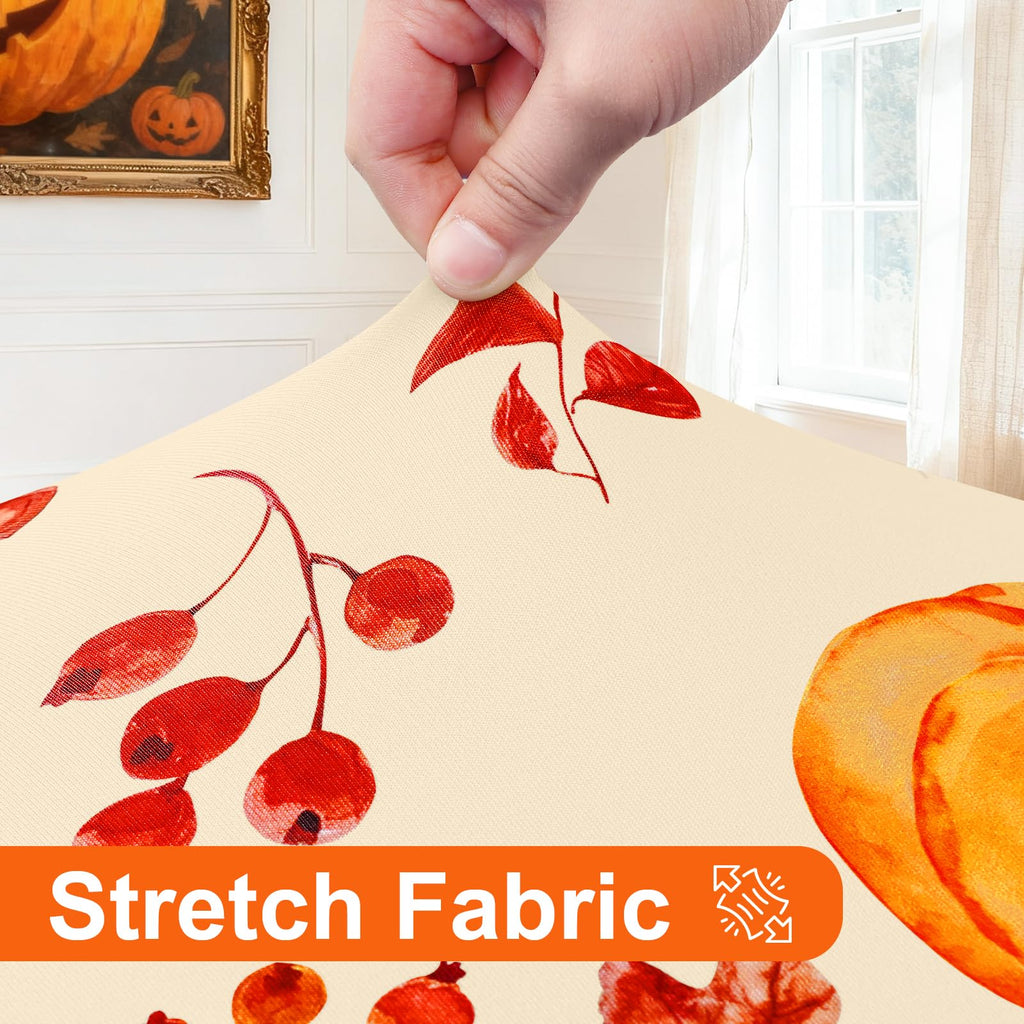 Thanksgiving Round Spandex Tablecloth, Fitted Cover for 45"-56" Table