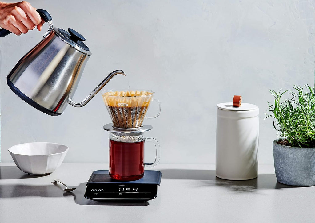 Brew Pour Over Gooseneck Electric Kettle - Stainless Steel | Adjustable Temperature Control, Built-In Timer, Cord