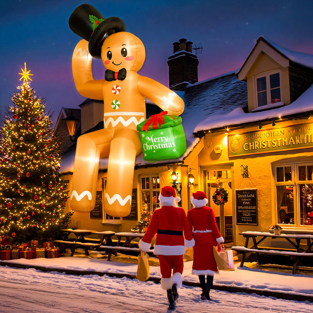 14 FT Giant Christmas Inflatables, Sitting Gingerbread Inflatable for Roof