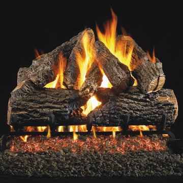 Peterson 24-inch Charred Oak Log Set with Vented Natural Gas Ansi Certified G46 Burner - Variable Flame Remote