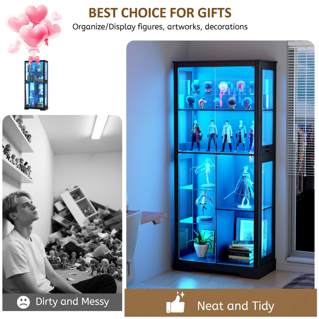 71" Display Cabinet with Glass Doors and Auto Sensor Lights - Black