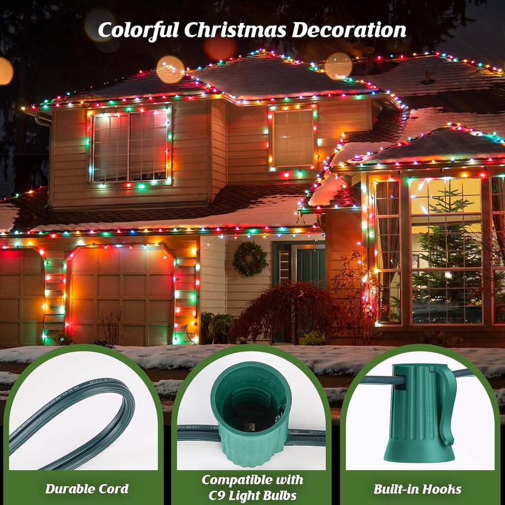 Commercial 500 FT C9 Christmas LED Lights String Outdoor, E17 Christmas Light Sockets Set Spool, C9 Sockets Patio