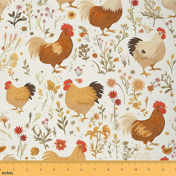 Chicken Fabric By The Yard Cute Farm Animal Soft Flannel Fabric Rustic Farm Chicken Cartoon Animals Theme Rooster