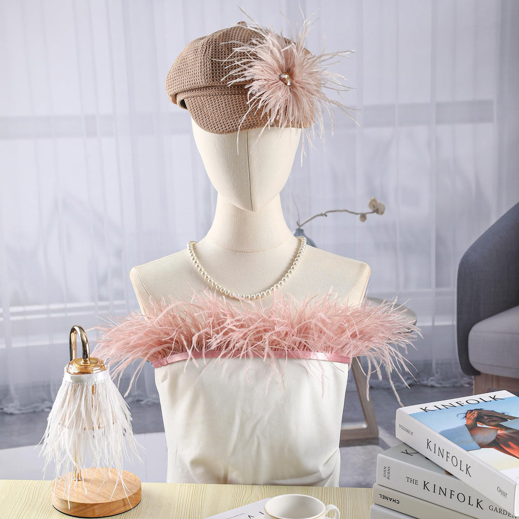 5-7inch Pink Ostrich Feather Trim for DIY Sewing Clothing,2Yards