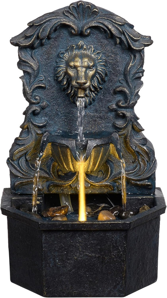 Tabletop Waterfall Fountain with Lion Head - Resin Table Top Water Fountains Indoor for Desk & Home Decor (RJ-21116N)