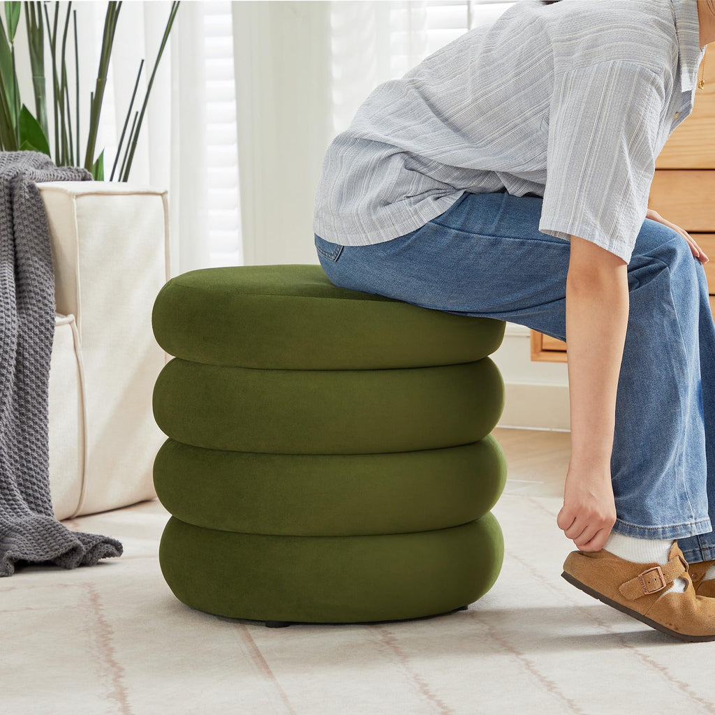 19.5" Storage Ottoman Round, Vanity Stools, Velvet Pouf Ottoman with Removable Lid, Modern Ottomam Stool for Girls