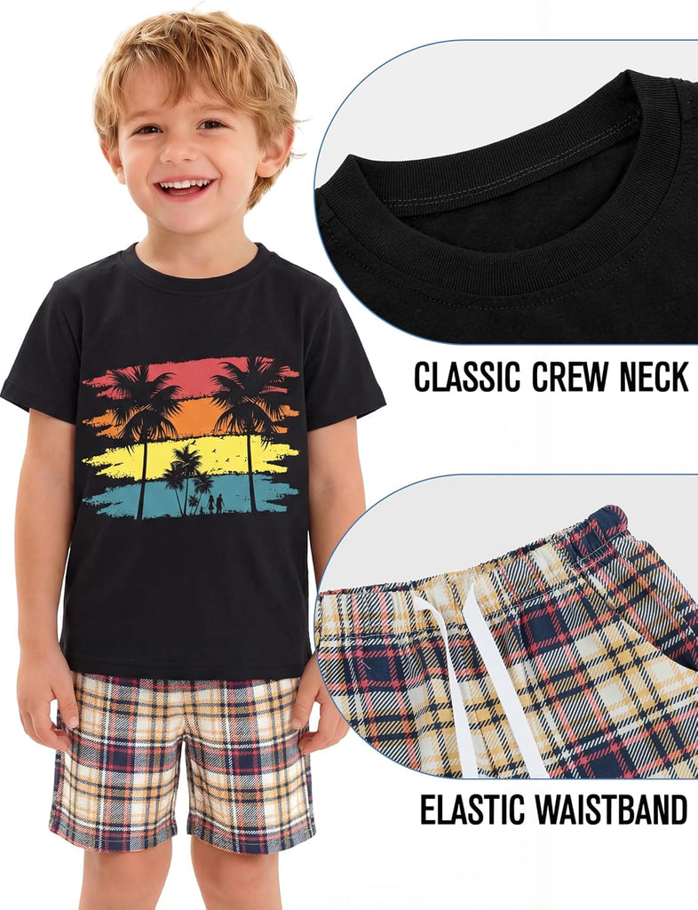 Toddler Boys Summer Clothes Outfits Kids Cotton Short Sleeve Shirt Shorts 4 Pieces Set Toddler Boys short sets