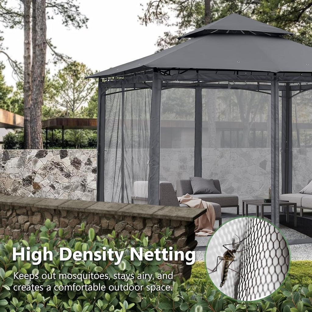 Heavy Duty Easy Fixed Steel Frame Patio Gazebo with Fade-Resistant Canopy & Rust-Resistant Frame, 10x12 ft, Dark Gray