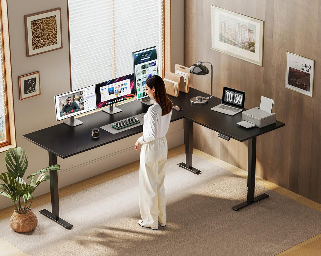 71 Inch Reversible L Shaped Electric Standing Desk, Black