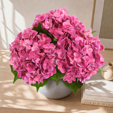 Hydrangea Artificial, 3Pcs Real Touch Faux Hydrangea with Long Stem and Leaves, Lifelike Fake for Outdoor Planters