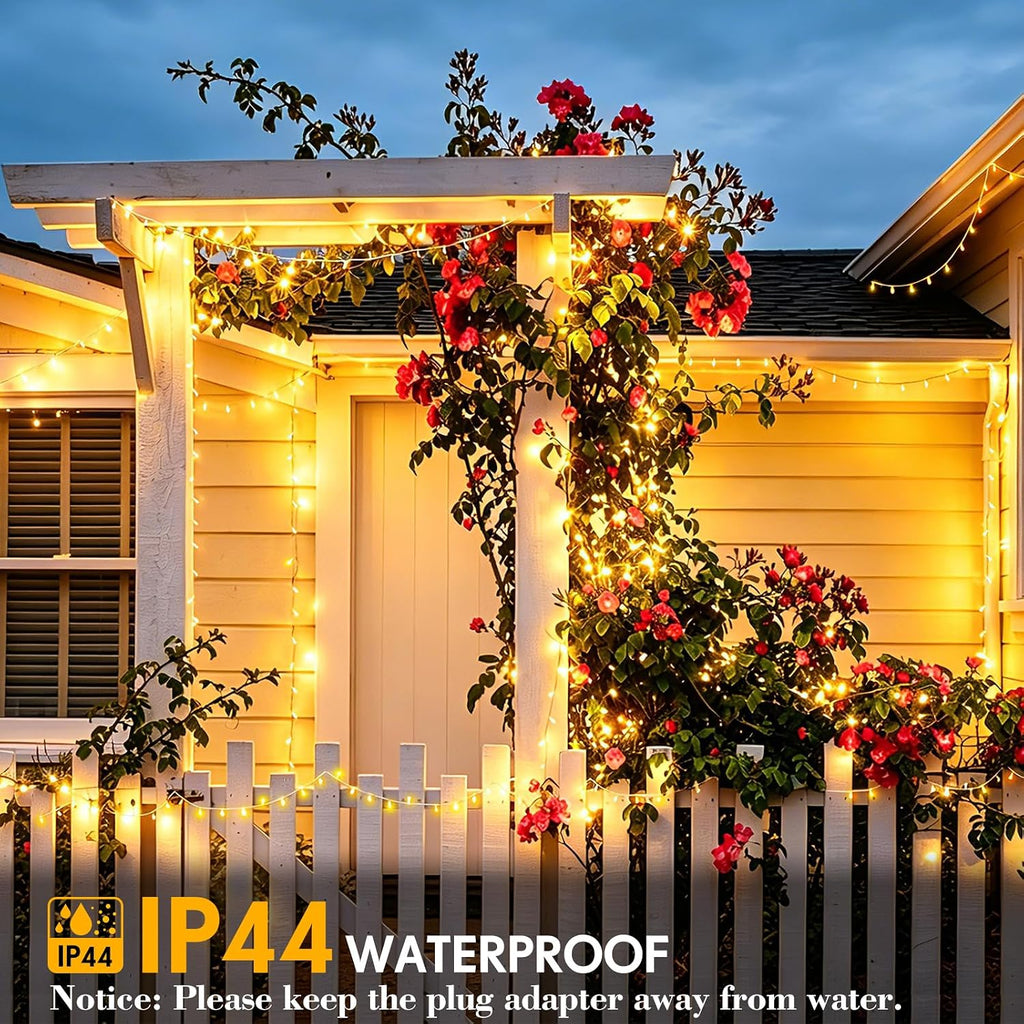 200 FT 500 LED Christmas Lights Outdoor Fairy Lights Plug In Extra Long String Lights Clear Wire Waterproof 8 Modes
