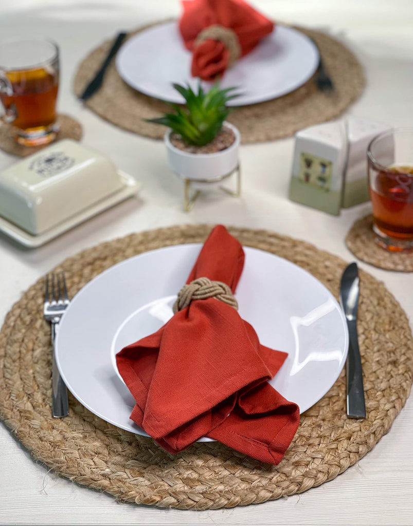 Round Woven Jute Braided Placemats, Set of 4, 14 Inch