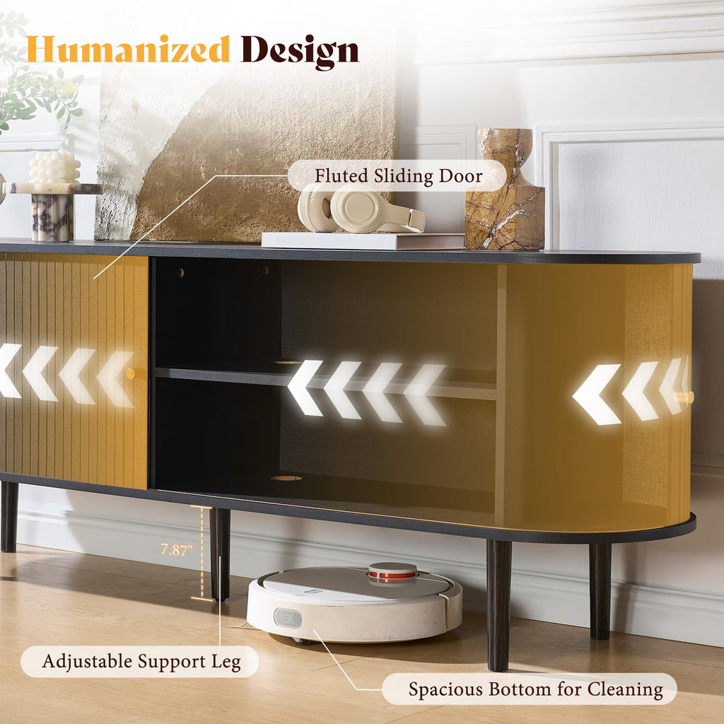 70" Mid-Century Modern Fluted TV Stand with Storage, Black
