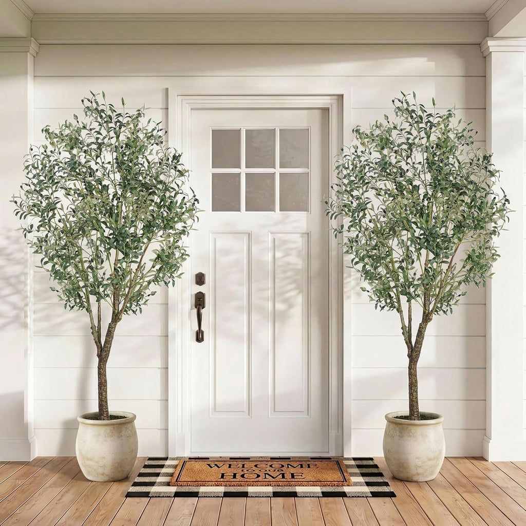 Olive Tree Indoor 7FT, Tall Faux Olive Tree with White Planter