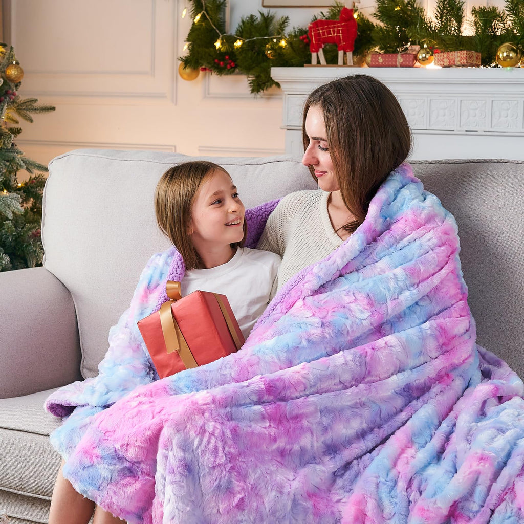 Faux Fur Sherpa Twin Blanket for Couch, Multi Purple, 60"x80"