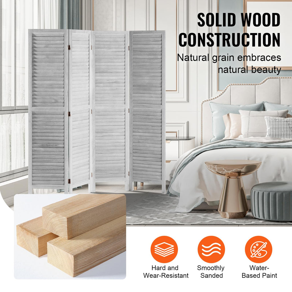 Wood Room Divider, 4 Panel Folding Privacy Screen, 66.9 Inches Tall Indoor Wooden Partition, Portable Decoration