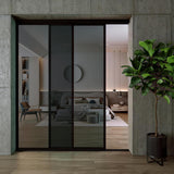 Glass Room Divider and Sliding Glass Closet Doors - Smoked Frosted Partition Wall - Clear, Smoked an