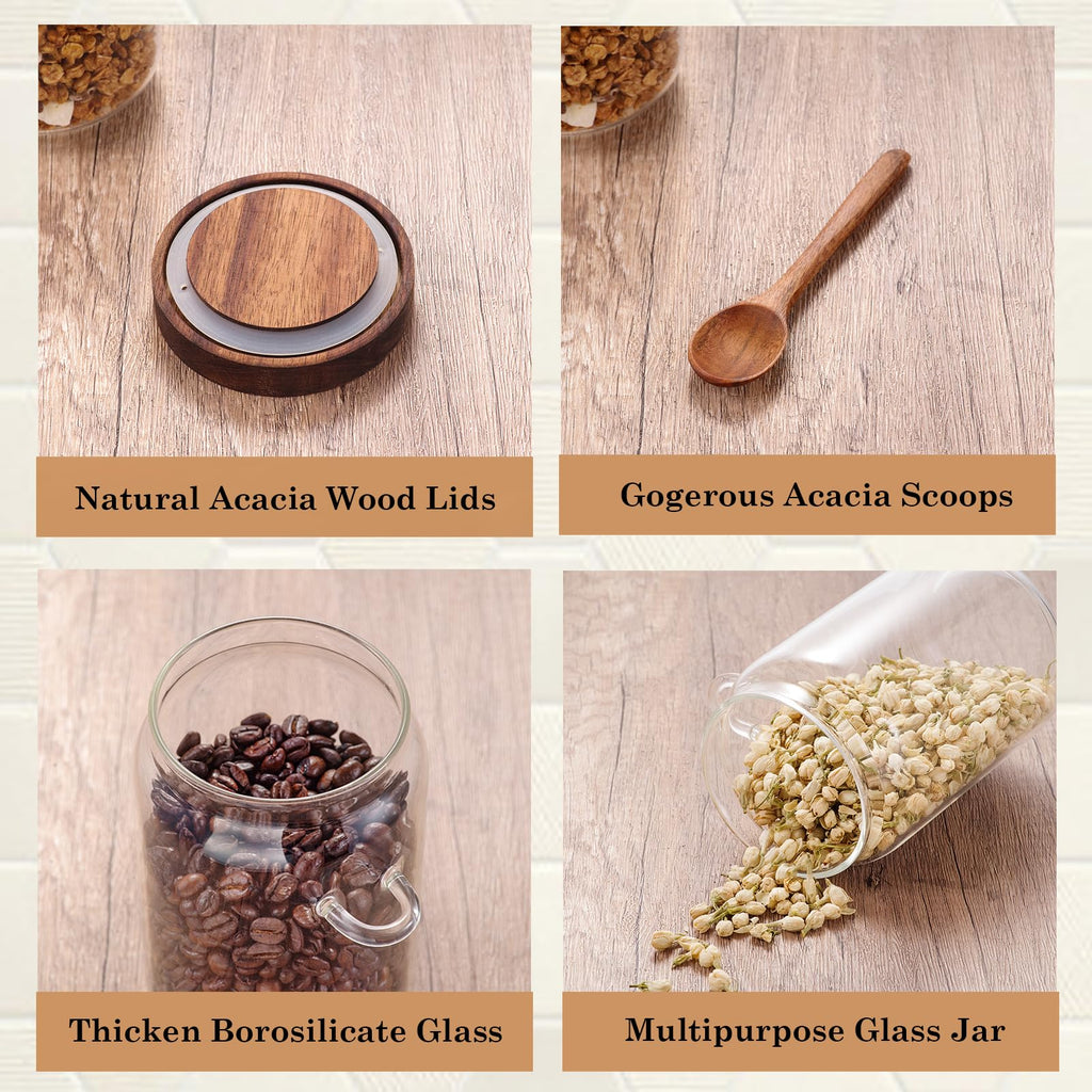 Coffee and Sugar Container Set, Glass Coffee Jars with Wooden Lids