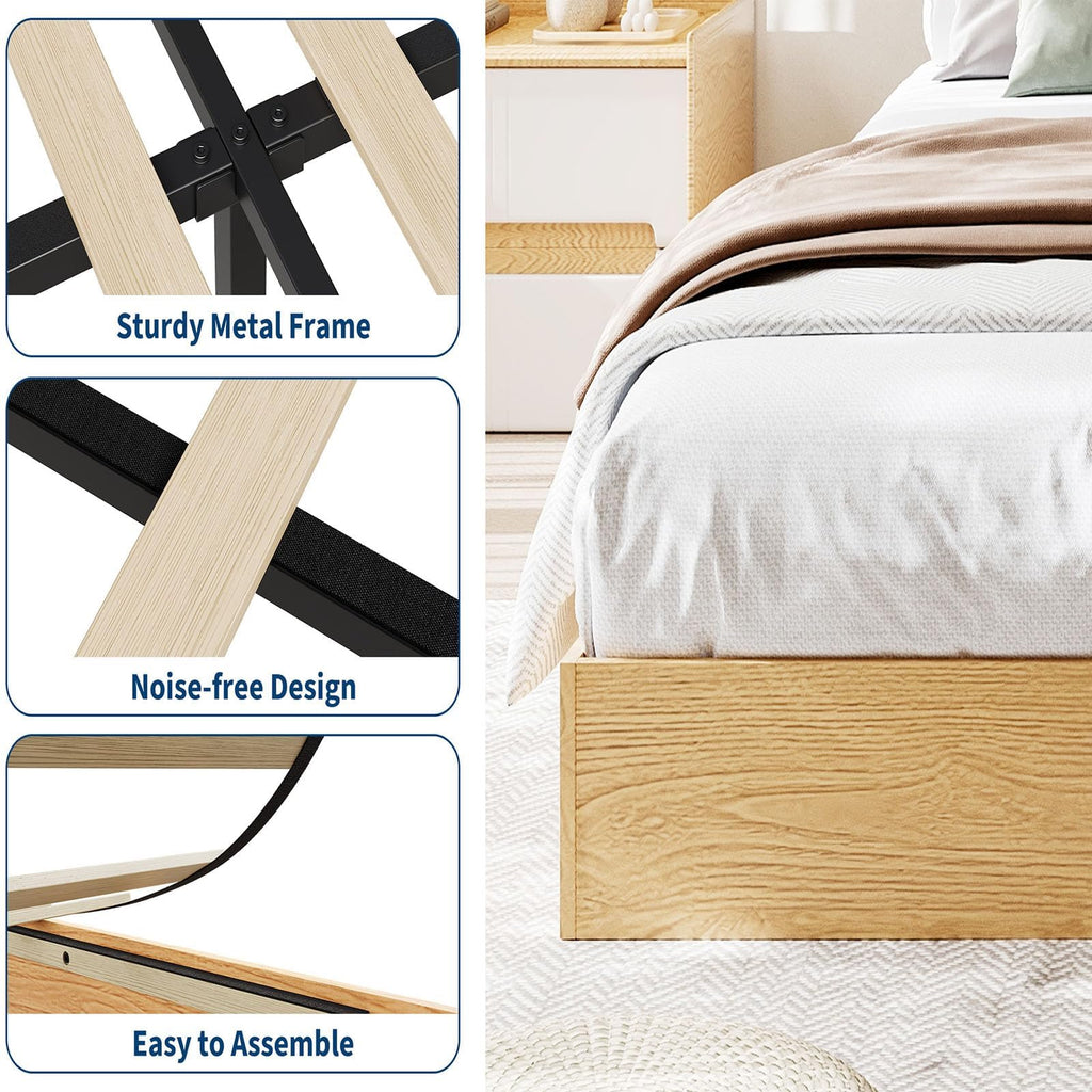 Queen Wood Platform Bed Frame with Low Profile Design
