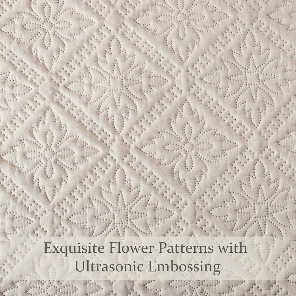 Queen Quilt Bedding Set, Lightweight Soft Bedspreads Coverlets with 2 Pillow Shams, Modern Brich Beige Quilts Queen