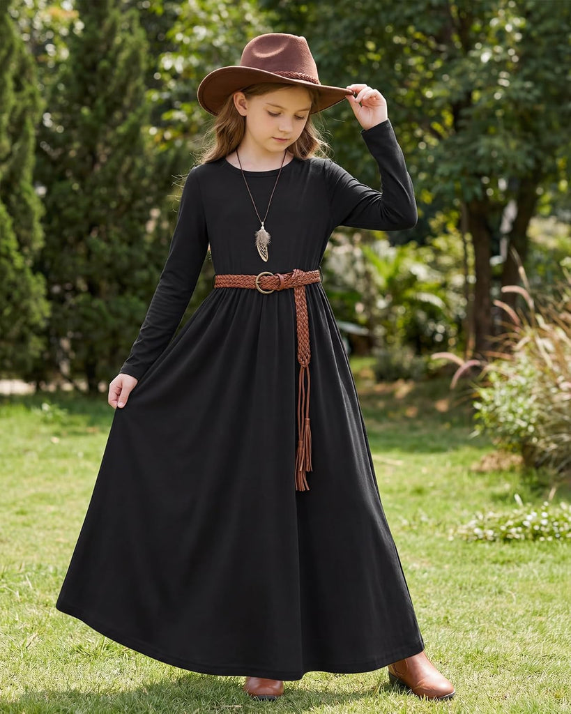Girls Long Sleeve Maxi Dress with Pockets