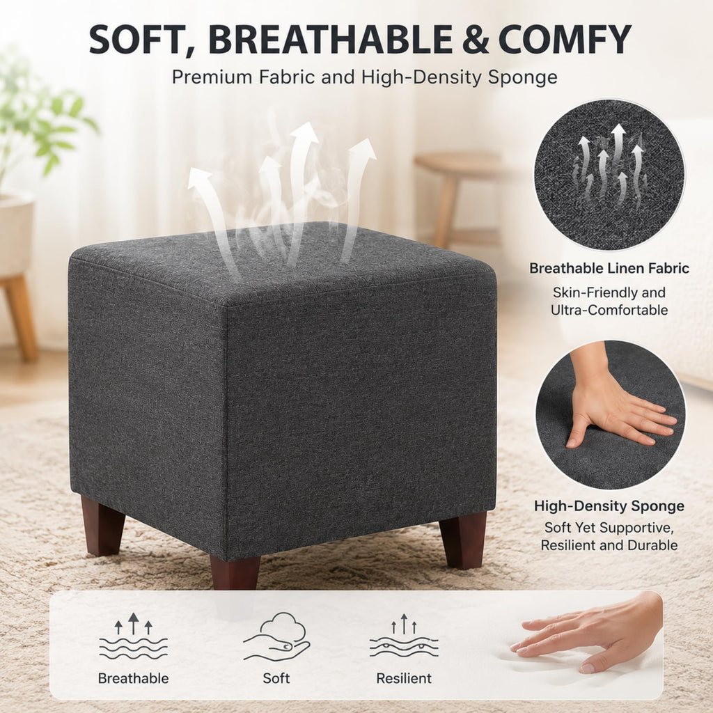 Simple British Style Cube Footstool, 16x16x16, Heather Gray Ottoman bench foot rest