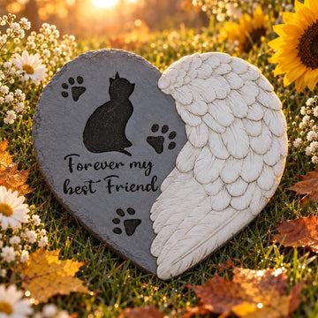 Landoraloria Cat Memorial Stepping Stone 10" Heart with Wings Outdoor Pet Grave Marker Cement Garden Remembrance