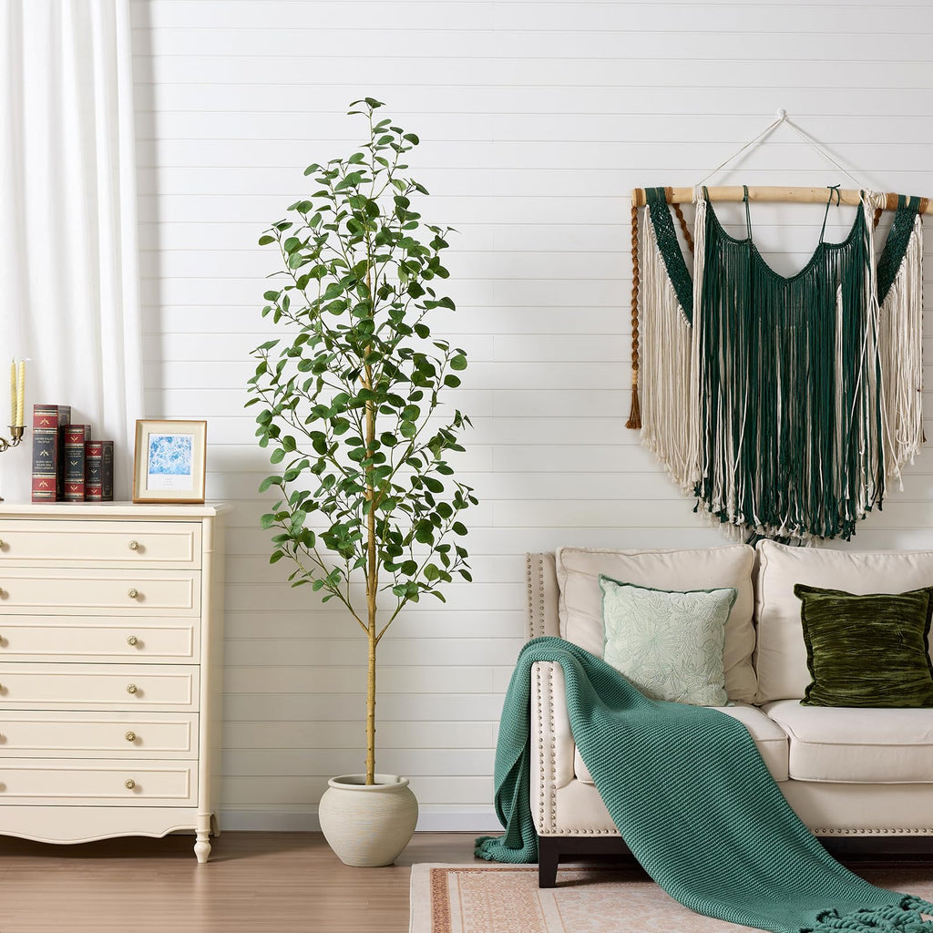 7 FT Artificial Eucalyptus Tree, Eucalyptus Fake Plants Indoor Silk Leaves