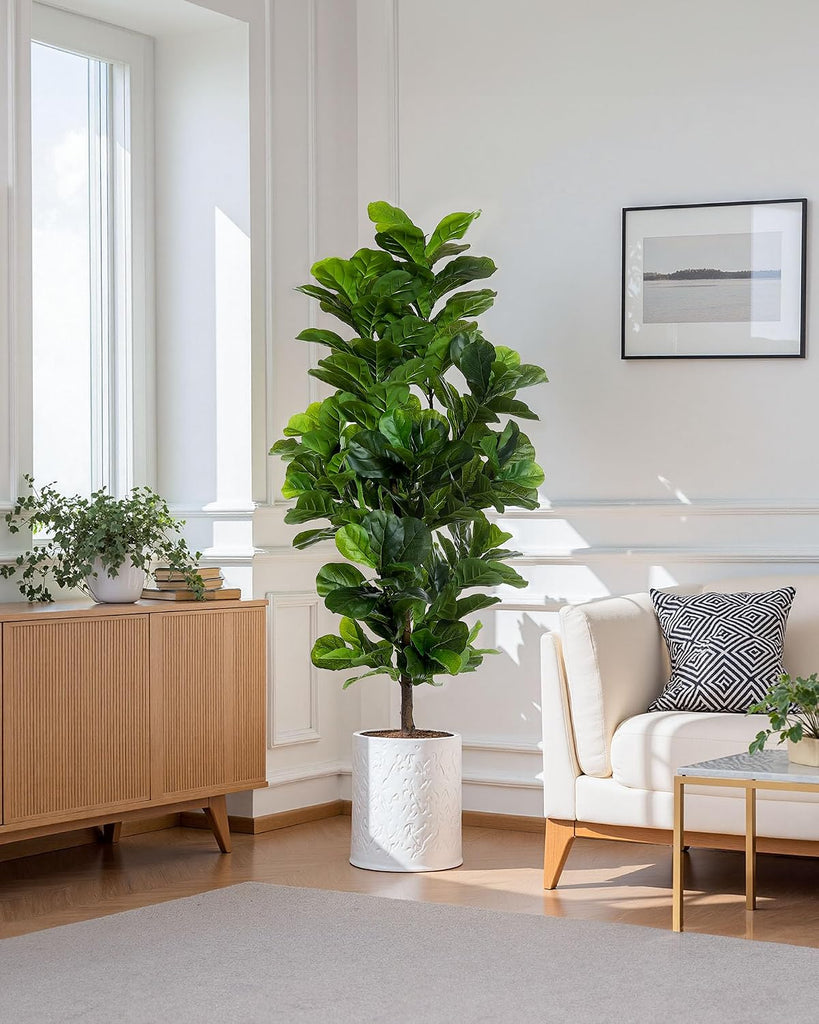 Fiddle Leaf Fig Tree 6ft Tall Artificial Tree in Plastic Pot Fake Ficus Lyrata Plants with 184 Decorative Fiddle